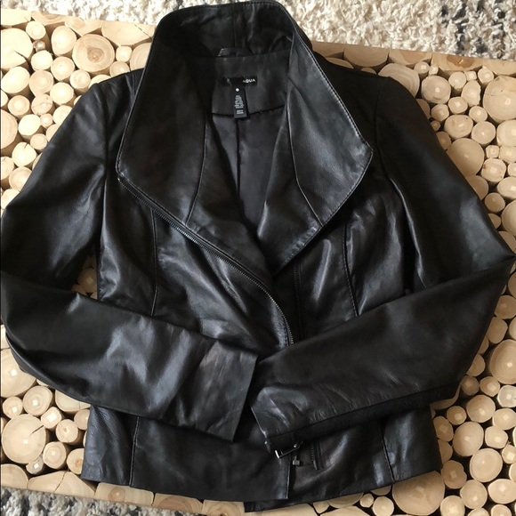 Aqua Black real Leather Jacket XS - Picture 3 of 16